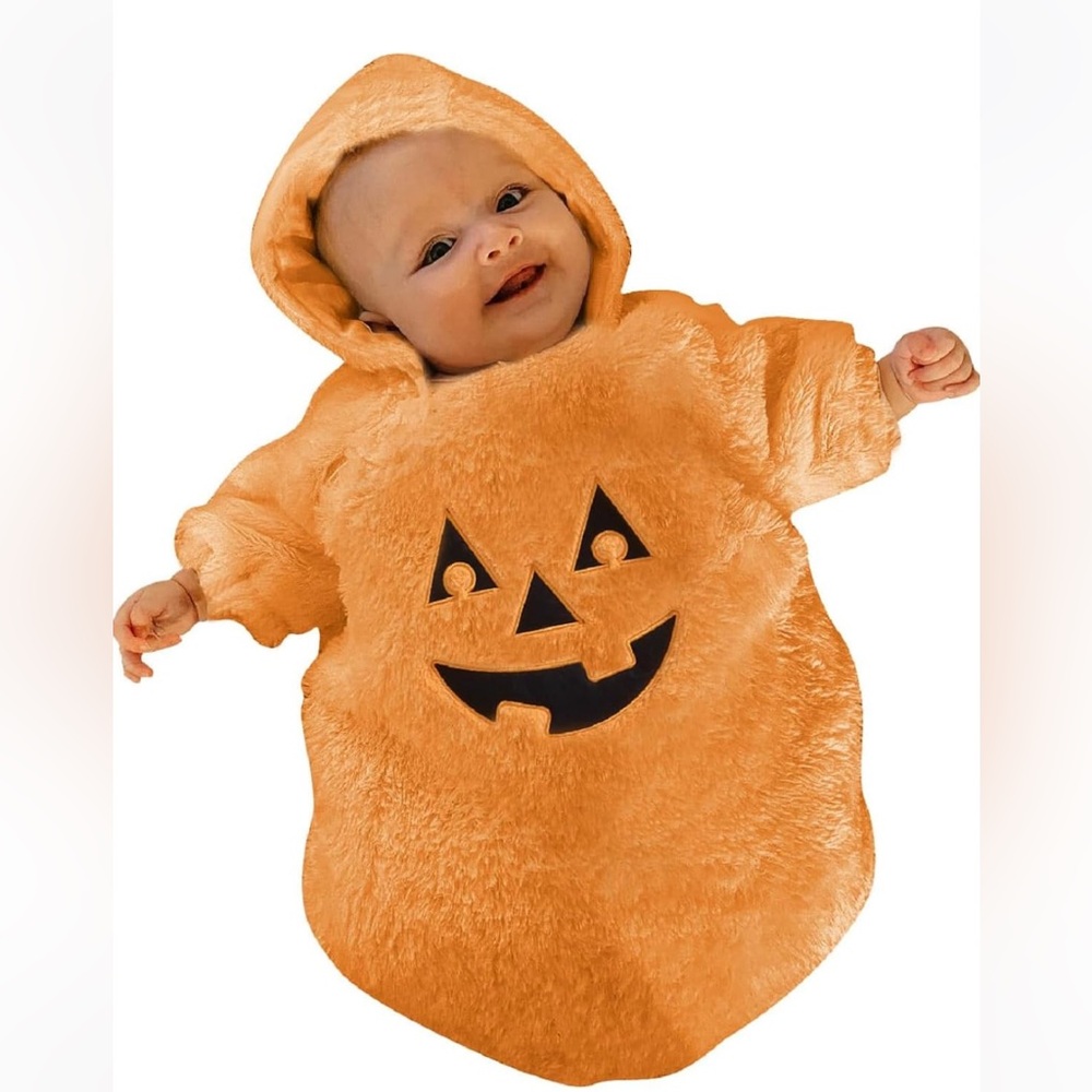 Orange Pumpkin Baby Costume Hooded Plush 0-3ms. NEW!